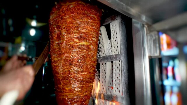 An iconic dish of Mexican cuisine, trompo al pastor&mdash;also known as trompo de pastor&mdash;is a Mexican-style barbecue inspired by kebab, slow-roasted on a vertical trompo, where a skilled taquero carves