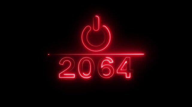 Glowing neon power button icon animation. 2064 new year power button. Startup push button animation. Switch power button animation.