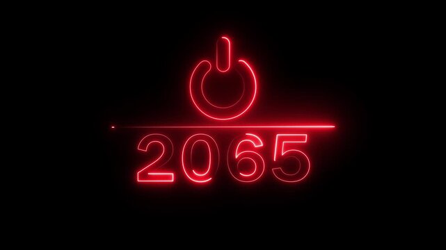 Glowing neon power button icon animation. 2065 new year power button. Startup push button animation. Switch power button animation.