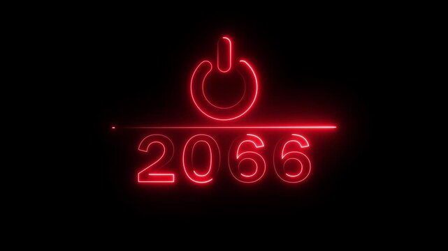 Glowing neon power button icon animation. 2066 new year power button. Startup push button animation. Switch power button animation.
