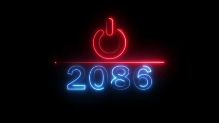 Glowing neon power button icon animation. 2086 new year power button. Startup push button animation. Switch power button animation.