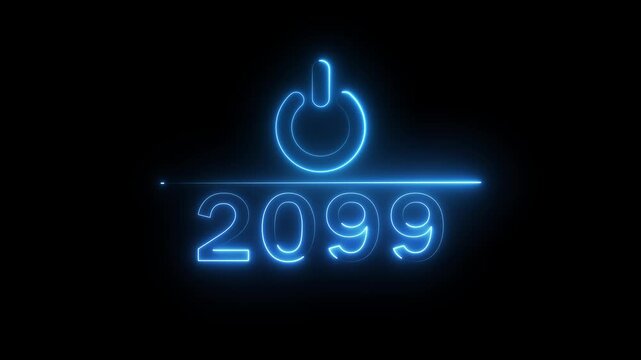 Glowing neon power button icon animation. 2099 new year power button. Startup push button animation. Switch power button animation.