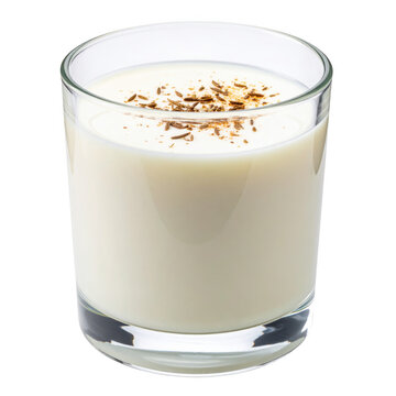 A glass of salted buttermilk (Laban) with cumin, isolated on white background