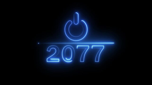 Glowing neon power button icon animation. 2077 new year power button. Startup push button animation. Switch power button animation.