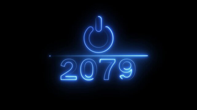 Glowing neon power button icon animation. 2079 new year power button. Startup push button animation. Switch power button animation.