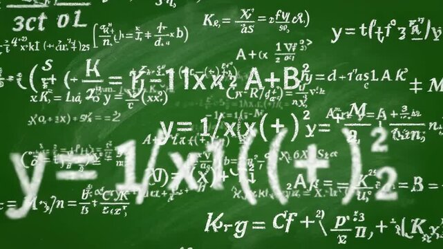 Mathematical equations on green chalkboard