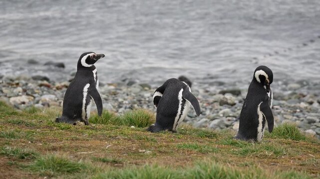 Punta Arenas, Chile : Footage of group of penguin by pacific ocean in Magdalena island near Puntas Arenas of Patagonia in Chile
