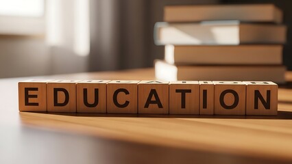 Education Concept with Wooden Alphabet Blocks on Desk