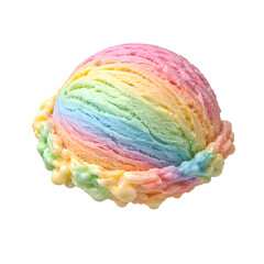 Vibrant rainbow ice cream scoop isolated on transparent background