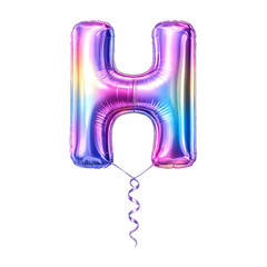 Iridescent balloon letter h isolated on transparent background