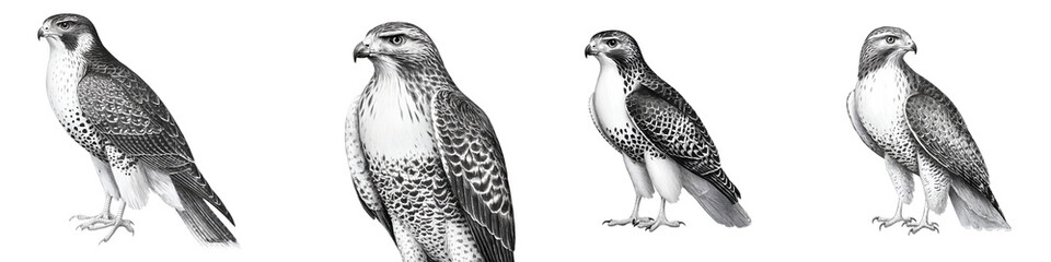 Fototapeta premium Bird of Prey Set: Falcon and Hawk Illustration on White