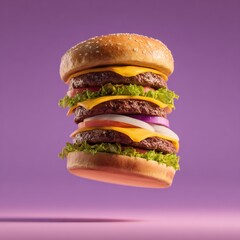 Beautifully Symmetrical Fast Food Burger with Bright Aesthetic Appeal