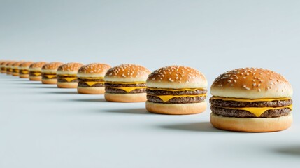 Repetitive Pattern of Perfectly Cloned Burgers on a Light Background