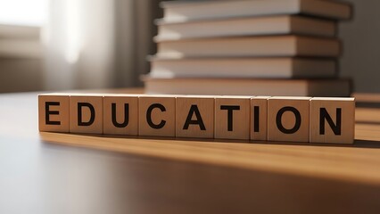 Education Concept with Wooden Alphabet Blocks on Desk