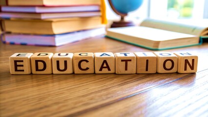 Education Concept with Wooden Alphabet Blocks on Desk