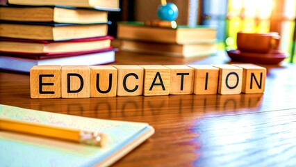 Education Concept with Wooden Alphabet Blocks on Desk