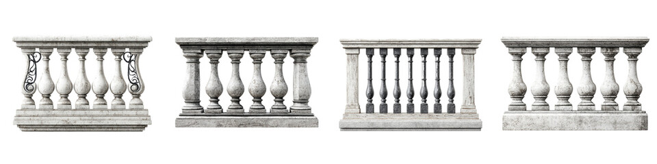 Marble Balustrade Collection: Classic Architectural Element Isolated