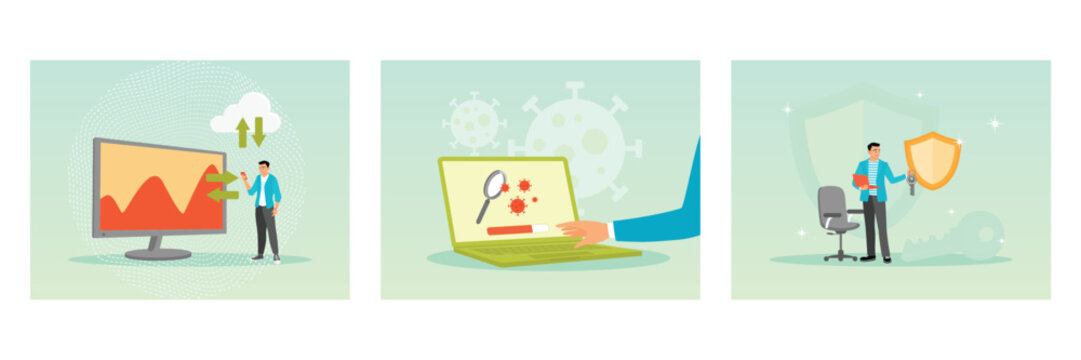 Data backup and recovery concept. Antivirus software. Data access and cybers ecurity.