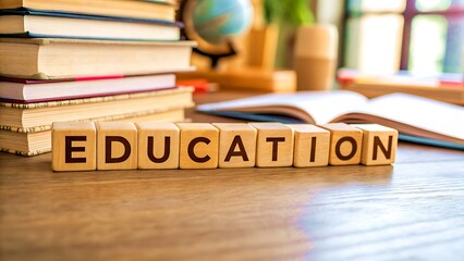 Education Concept with Wooden Alphabet Blocks on Desk