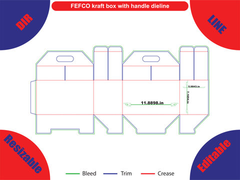 F E F C O kraft box with handle die line template flat lay
