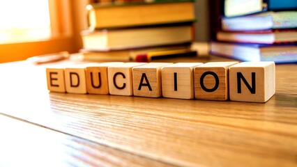 Education Concept with Wooden Alphabet Blocks on Desk
