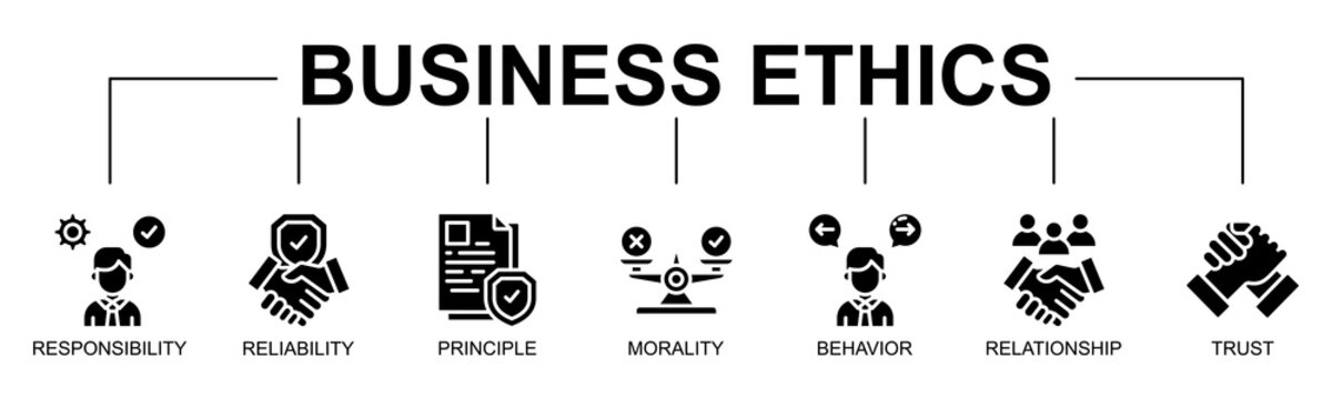 Business Ethics banner web icon vector glyph style illustration concept with icon of business ethics, responsibility, reliability, principle, morality, behavior, relationship
