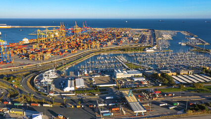 Aerial view of a multipurpose port terminal for mass trade