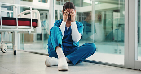 Emotional, doctor and woman in hospital, grief and stress for operation failure, sad or...