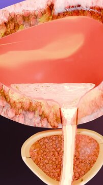urinary or excretory system, detailed male bladder and prostate gland anatomy, Urology medical, genital reproductive, Nephrology, cross section of Prostatitis, urethra and seminal vesicle, 3d render