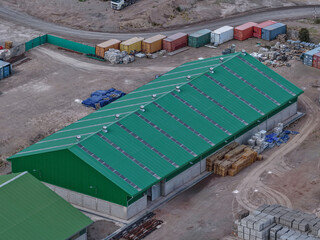 Aerial view of a warehouse of concrete blocks and paving stones prior to their sale and distribution