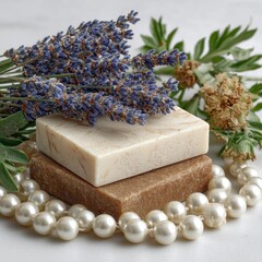 Two Bars of Handmade Soap with Lavender and Pearls