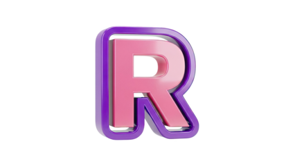 3D Pink and Purple Letter R on transparent background