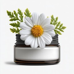 White Chamomile Flower on a Jar of Cream