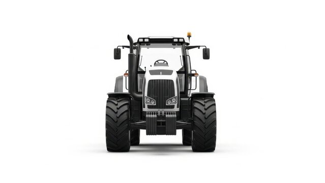 Modern agricultural tractor front view, white background, agricultural machinery