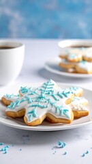 Snowy star cookies with white frosting