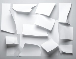 Torn white paper pieces on light gray