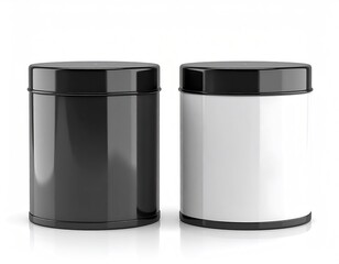 Two cylinder containers, black and white