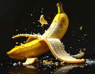 Exploding banana with a black background