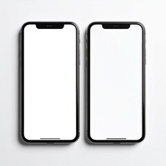 Two phones with white screens, top view