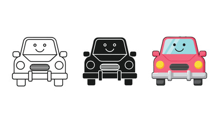 Smiling car illustration in different colors and styles