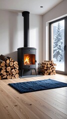Cozy room with fireplace and wood