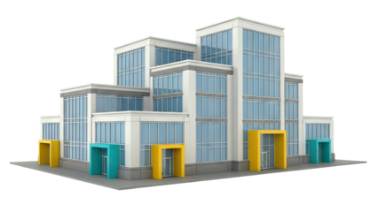 Modern Office Building with Colorful Entrances