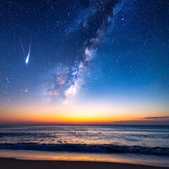 Stunning ocean view under night sky with vibrant colors and stars