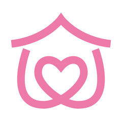 Minimal house line logo with heart love shape