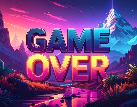 Vivid digital art features a "GAME OVER" message - Powered by Adobe