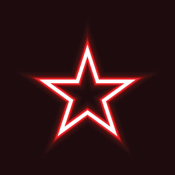glowing red neon star symbol on dark background.