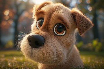 Adorable Cartoon Puppy in Natural Setting.