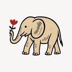 Fototapeta premium Elephant holding red flower