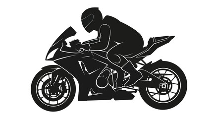 A dynamic depiction of a motorcyclist leaning into a turn a striking black silhouette © AL-AMIN