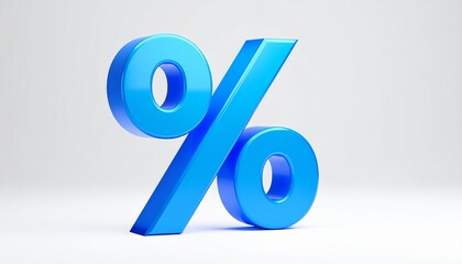 Glossy blue percent symbol on light gray—3D icon of finance, statistics, and modern calculation.